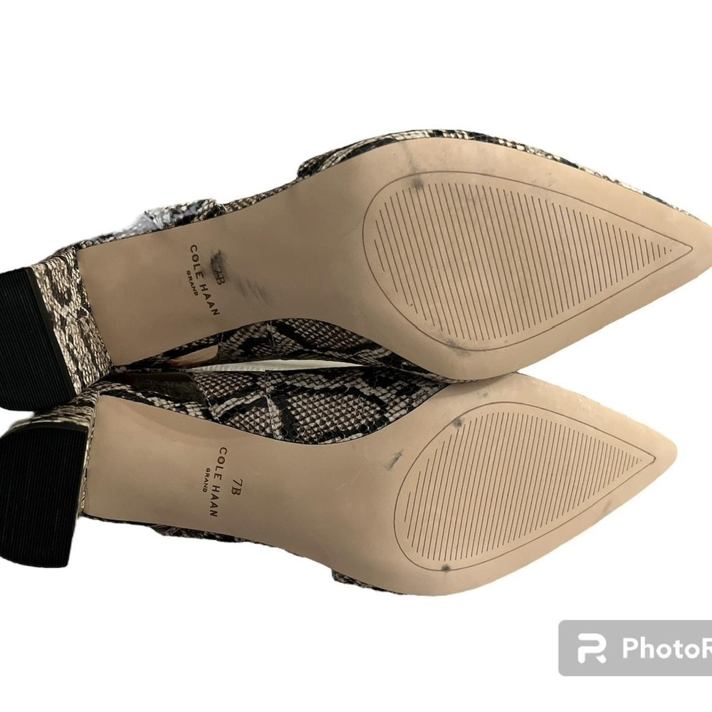 Cole Haan Grandseries Snakeskin Slingback Block Heel Pumps Neutral 7B - Picture 6 of 8